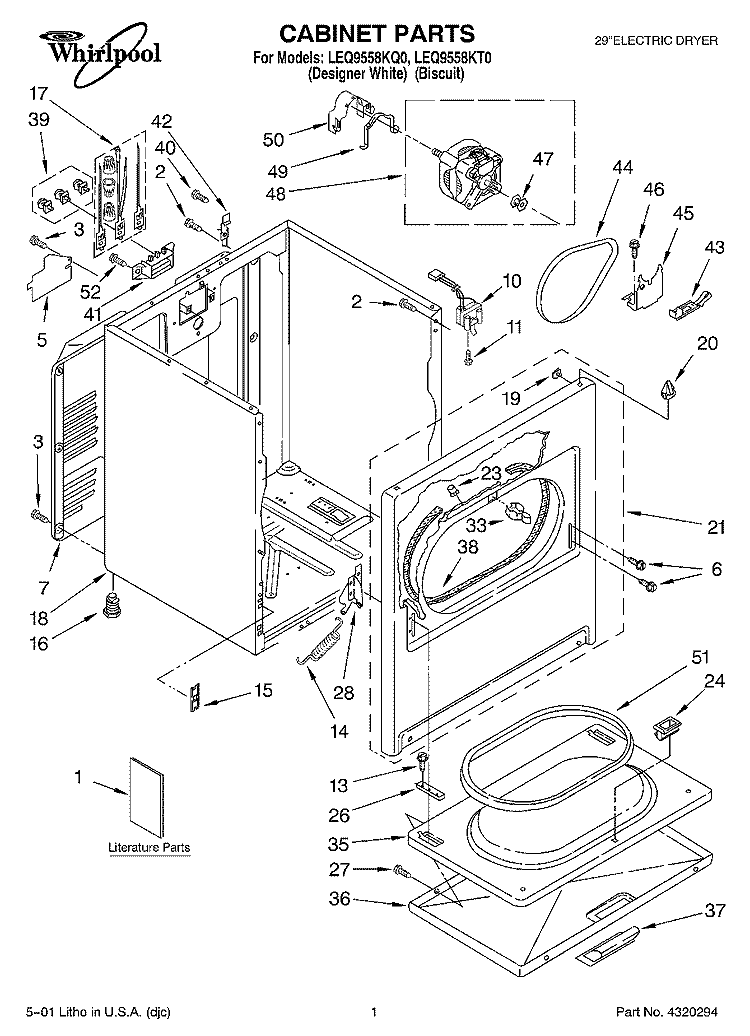 SECTION Diagram and Parts List for LEQ9558KT0  Whirlpool Dryer