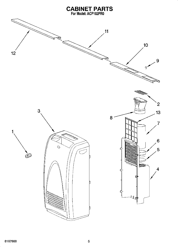 CABINET PARTS Diagram and Parts List for ACP102PR0  Whirlpool Air Conditioner