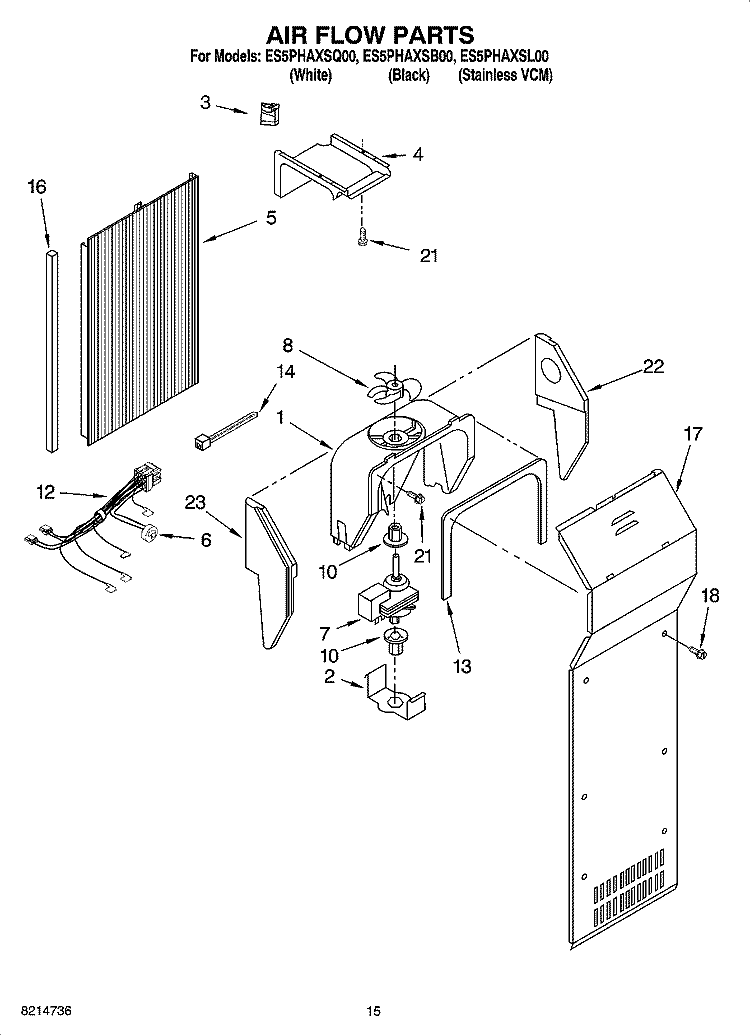 AIR FLOW PARTS Diagram and Parts List for ES5PHAXSB00  Whirlpool Refrigerator