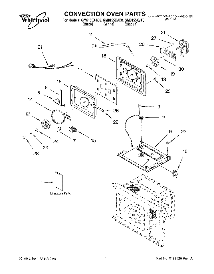 CONVECTION OVEN, LITERATURE Diagram and Parts List for GM8155XJB0  Whirlpool Microwave