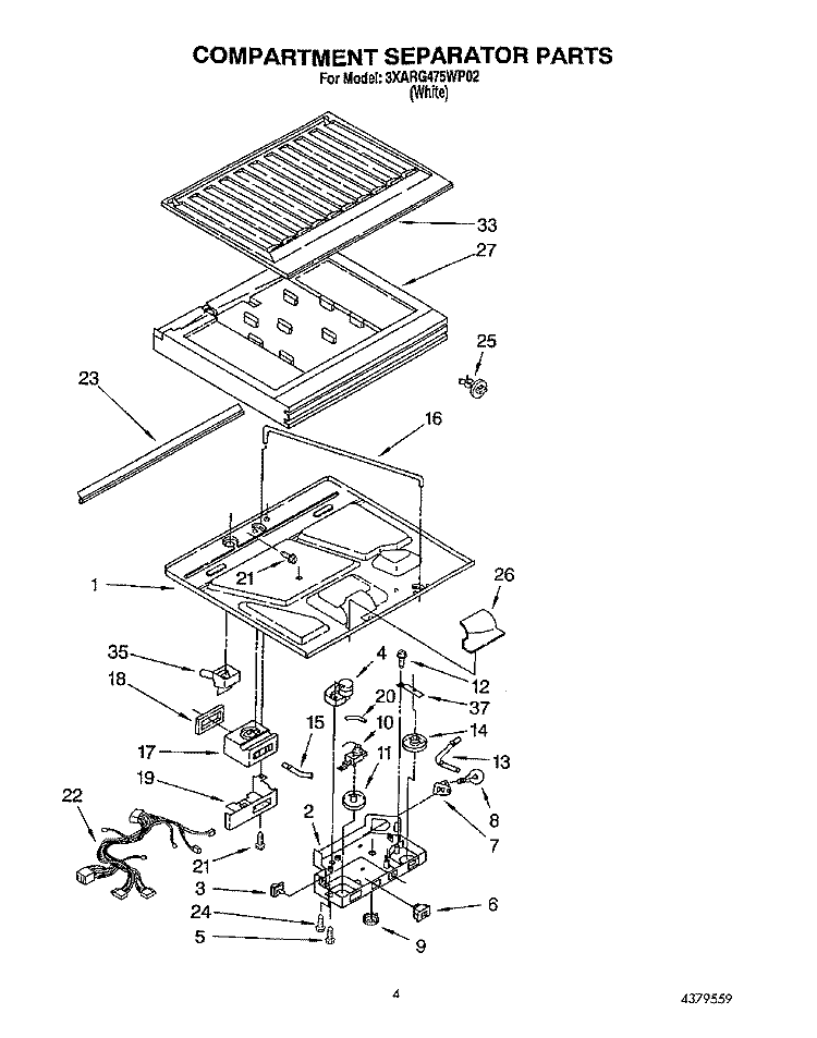 COMPARTMENT SEPARATOR Diagram and Parts List for 3XARG475WP02  Whirlpool Refrigerator
