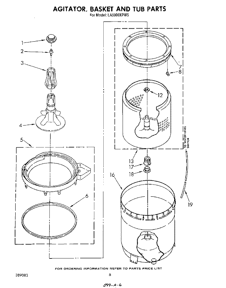 AGITATOR, BASKET AND TUB Diagram and Parts List for LA5000XPW5  Whirlpool Washer