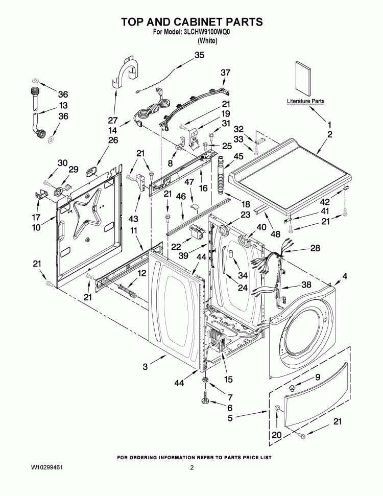 TOP AND CABINET PARTS Diagram and Parts List for 3LCHW9100WQ0  Whirlpool Washer