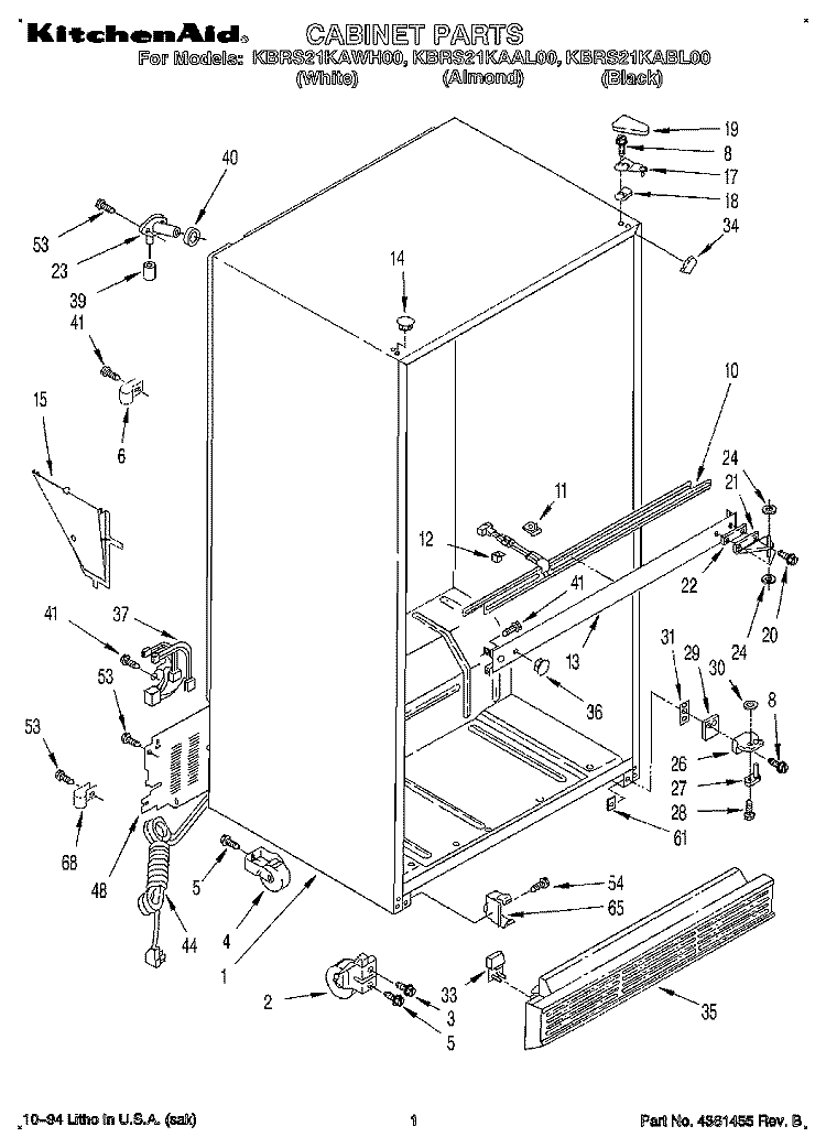 CABINET Diagram and Parts List for KBRS21KABL00  KitchenAid Refrigerator