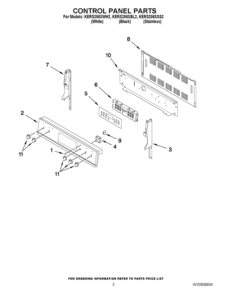 CONTROL PANEL PARTS Diagram and Parts List for KERS206XSS2  KitchenAid Range