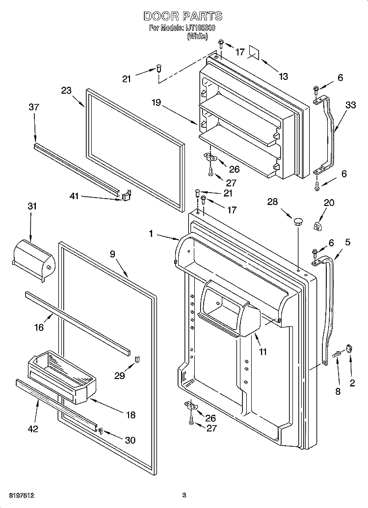 DOOR PARTS Diagram and Parts List for IJT195300  Inglis Refrigerator