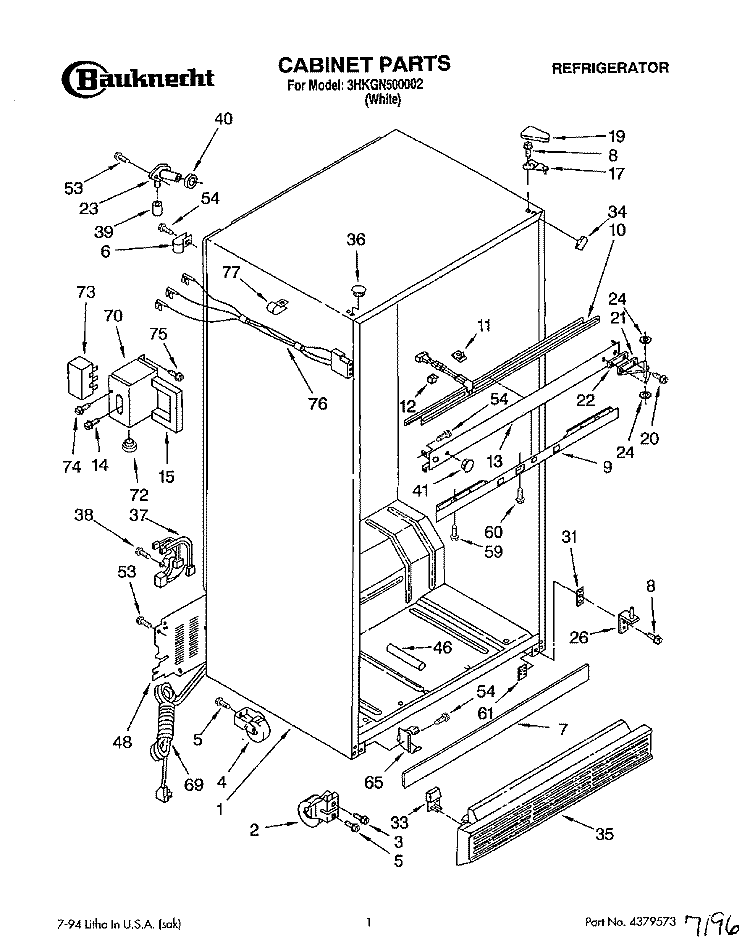 CABINET Diagram and Parts List for 3HKGN500002  Whirlpool Refrigerator