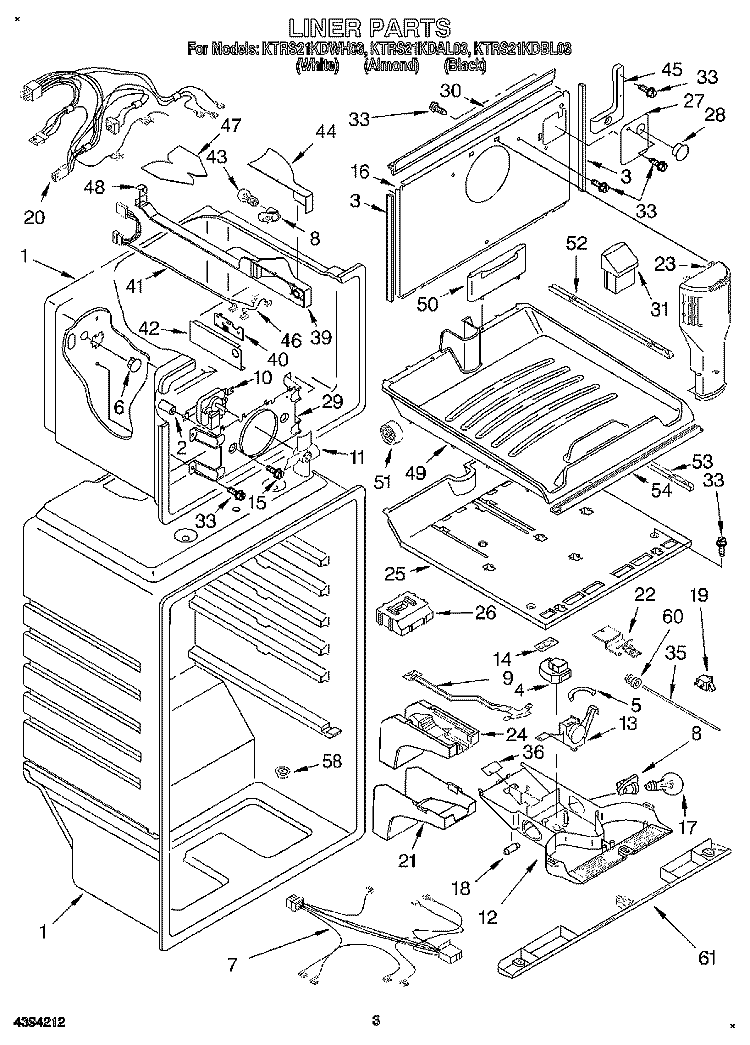 LINER Diagram and Parts List for KTRS21KDAL03  KitchenAid Refrigerator