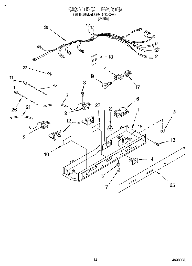 CONTROL Diagram and Parts List for 6ED22PKXFW00  Whirlpool Refrigerator