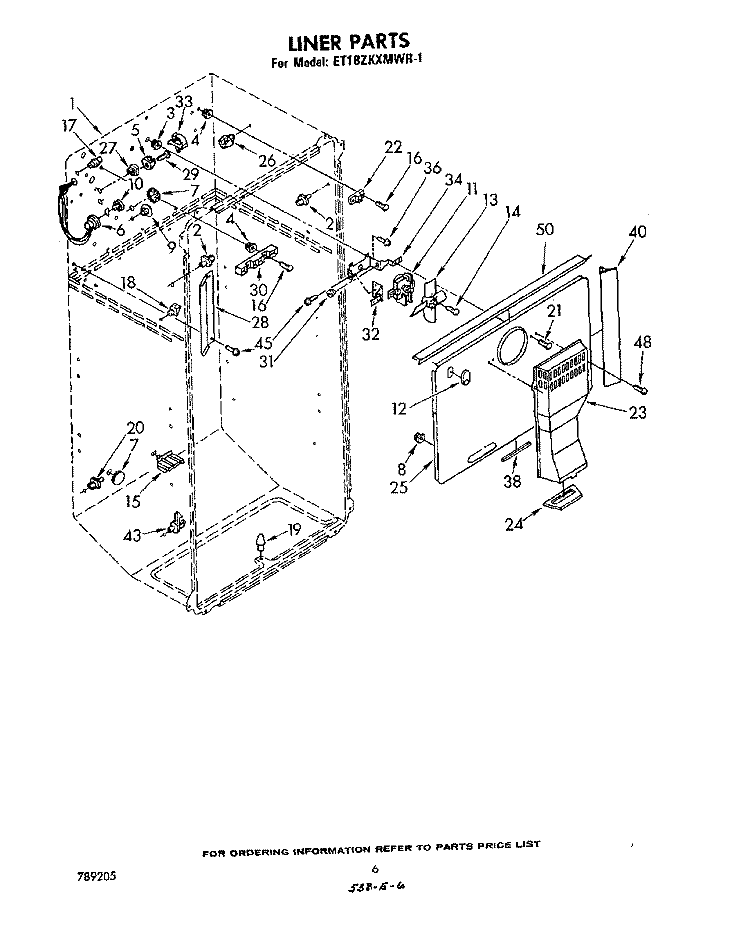 LINER Diagram and Parts List for ET18ZKXMWR1  Whirlpool Refrigerator