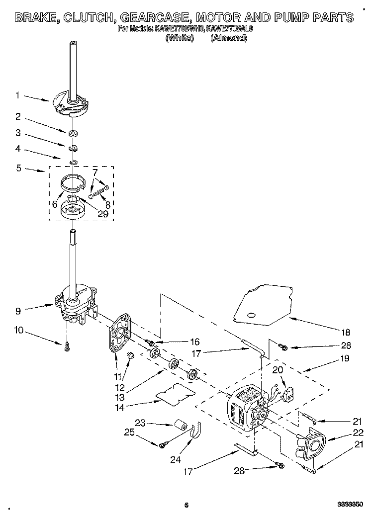 BRAKE, CLUTCH, GEARCASE, MOTOR AND PUMP Diagram and Parts List for KAWE770BWH0  KitchenAid Washer