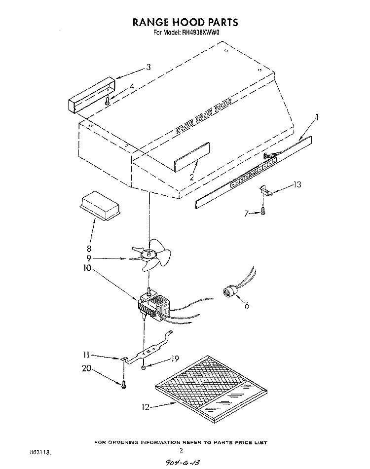 SECTION Diagram and Parts List for RH4936XWW0  Whirlpool Range Hood