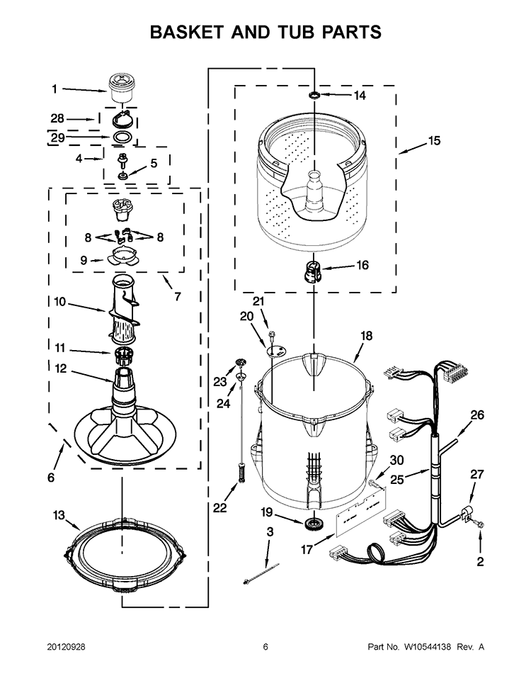 BASKET AND TUB PARTS Diagram and Parts List for CAW9444XQ4  Whirlpool Washer
