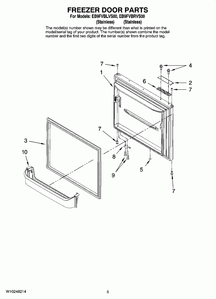FREEZER DOOR PARTS Diagram and Parts List for EB9FVBLVS00  Whirlpool Refrigerator