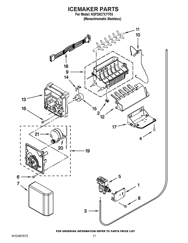 ICEMAKER PARTS Diagram and Parts List for KSF26C7XYY03  KitchenAid Refrigerator