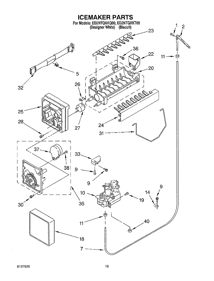 ICEMAKER, OPTIONAL Diagram and Parts List for ED2NTQXKT00  Whirlpool Refrigerator