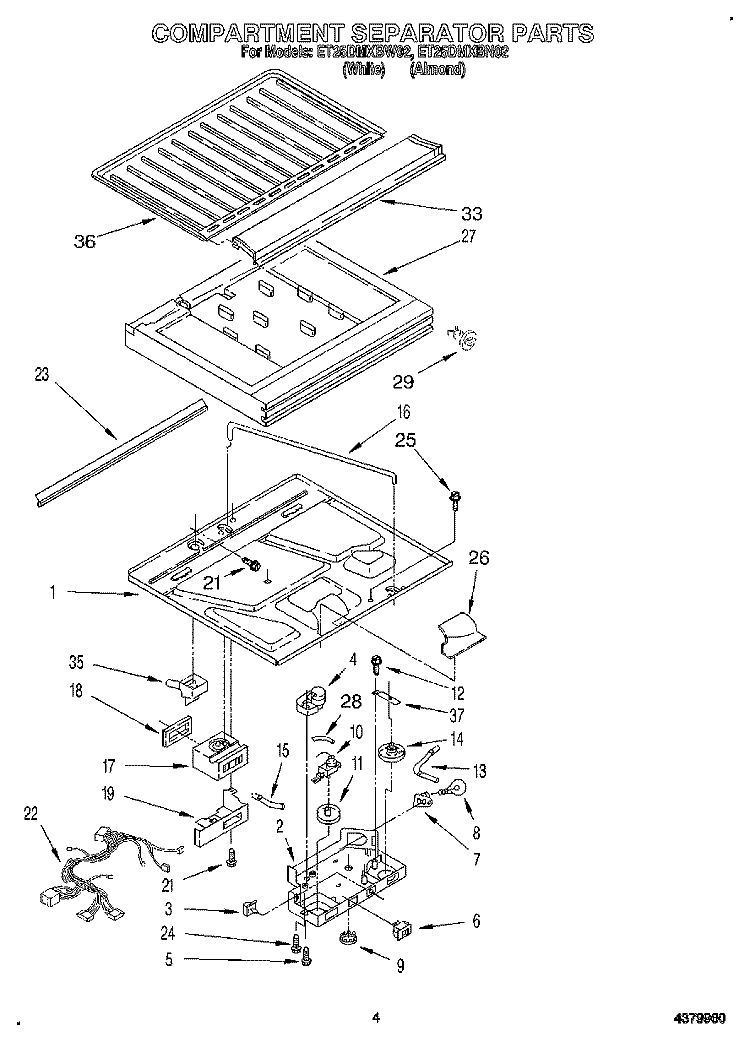 COMPARTMENT SEPARATOR Diagram and Parts List for ET25DMXBN02  Whirlpool Refrigerator
