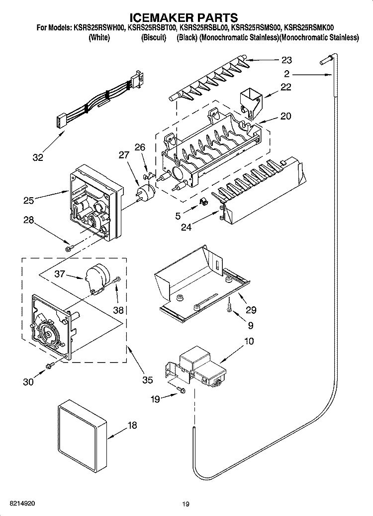 ICEMAKER PARTS, OPTIONAL PARTS (NOT INCLUDED) Diagram and Parts List for KSRS25RSBL00  KitchenAid Refrigerator