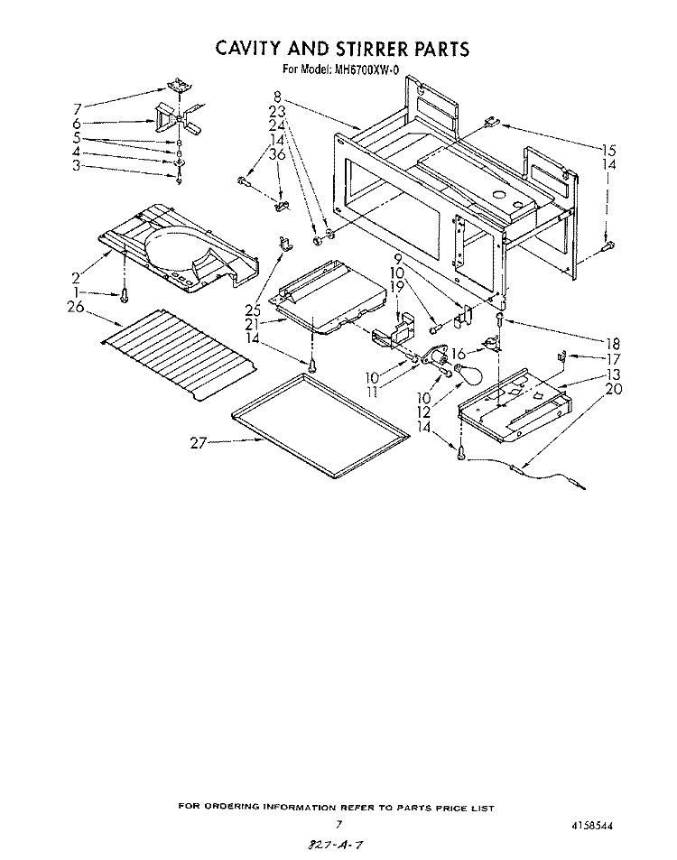 CAVITY AND STIRRER Diagram and Parts List for MH6700XW0  Whirlpool Microwave