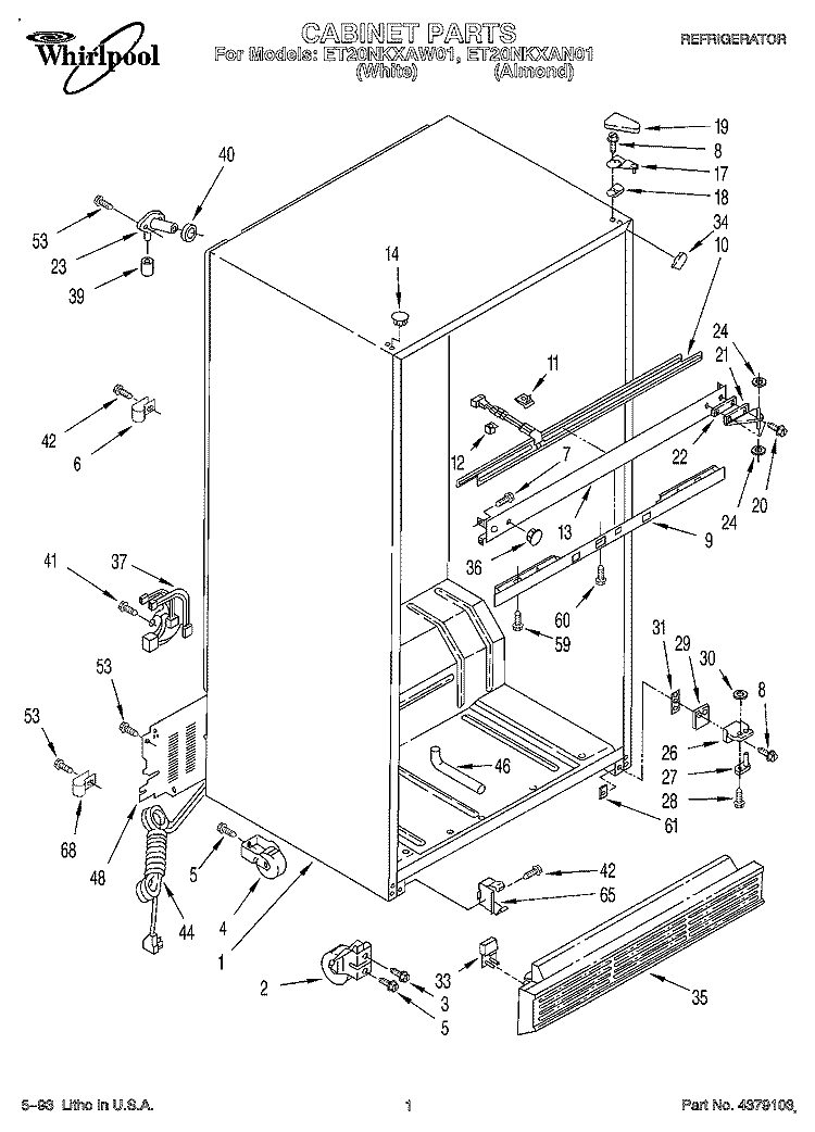 CABINET Diagram and Parts List for ET20NKXAW01  Whirlpool Refrigerator