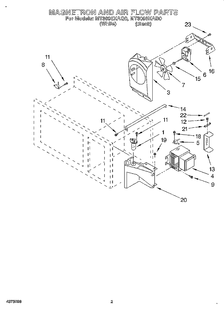 MAGNETRON AND AIRFLOW, LITERATURE Diagram and Parts List for MT3090XAQ0  Whirlpool Microwave