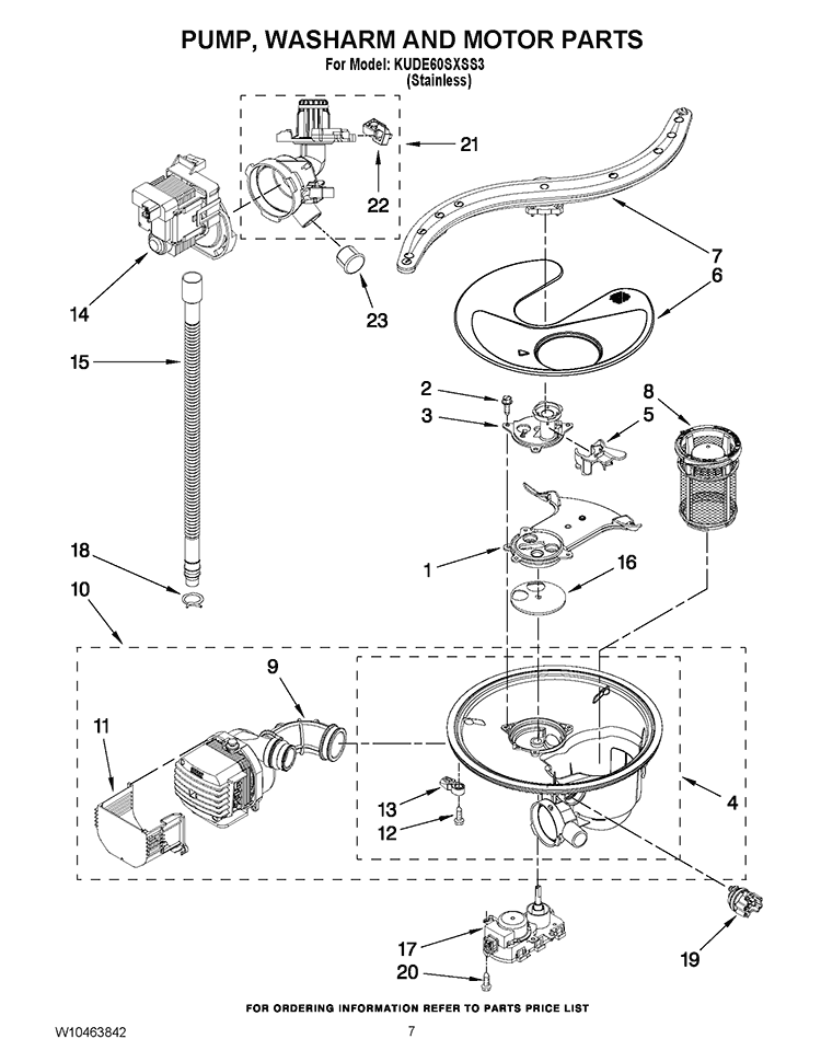 PUMP, WASHARM AND MOTOR PARTS Diagram and Parts List for KUDE60SXSS3  KitchenAid Dishwasher