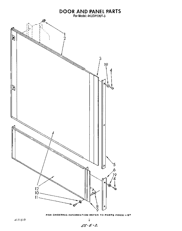 DOOR AND PANEL Diagram and Parts List for 4KUDP220T3  KitchenAid Dishwasher