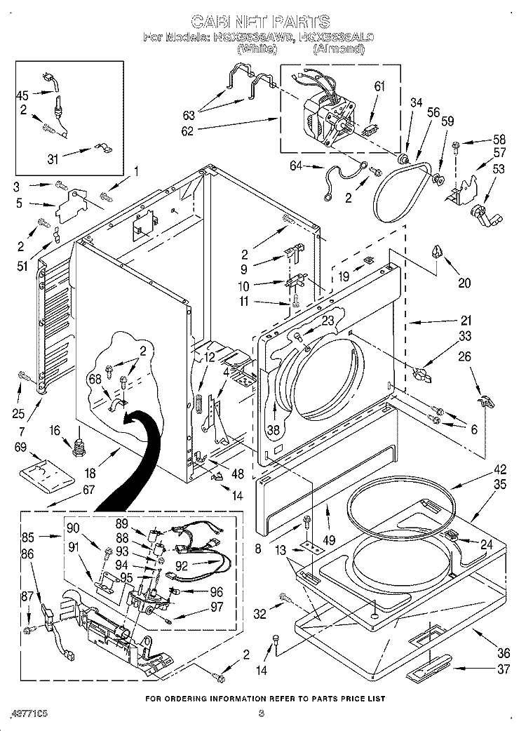 CABINET Diagram and Parts List for RGX5636AW0  Roper Dryer