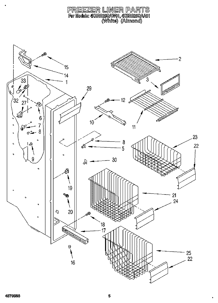 FREEZER LINER Diagram and Parts List for 4KSRS25QAW01  KitchenAid Refrigerator