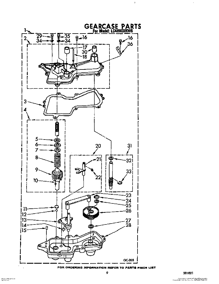 GEARCASE Diagram and Parts List for LC4600XKW0  Whirlpool Washer