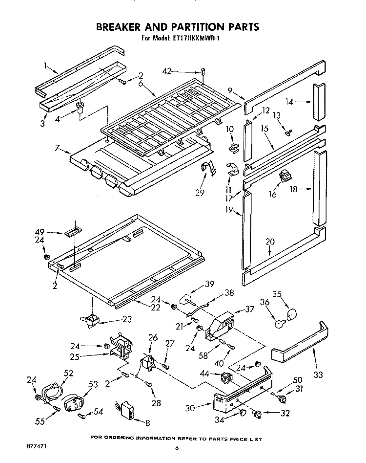 BREAKER AND PARTITION Diagram and Parts List for ET17HKXMWR1  Whirlpool Refrigerator
