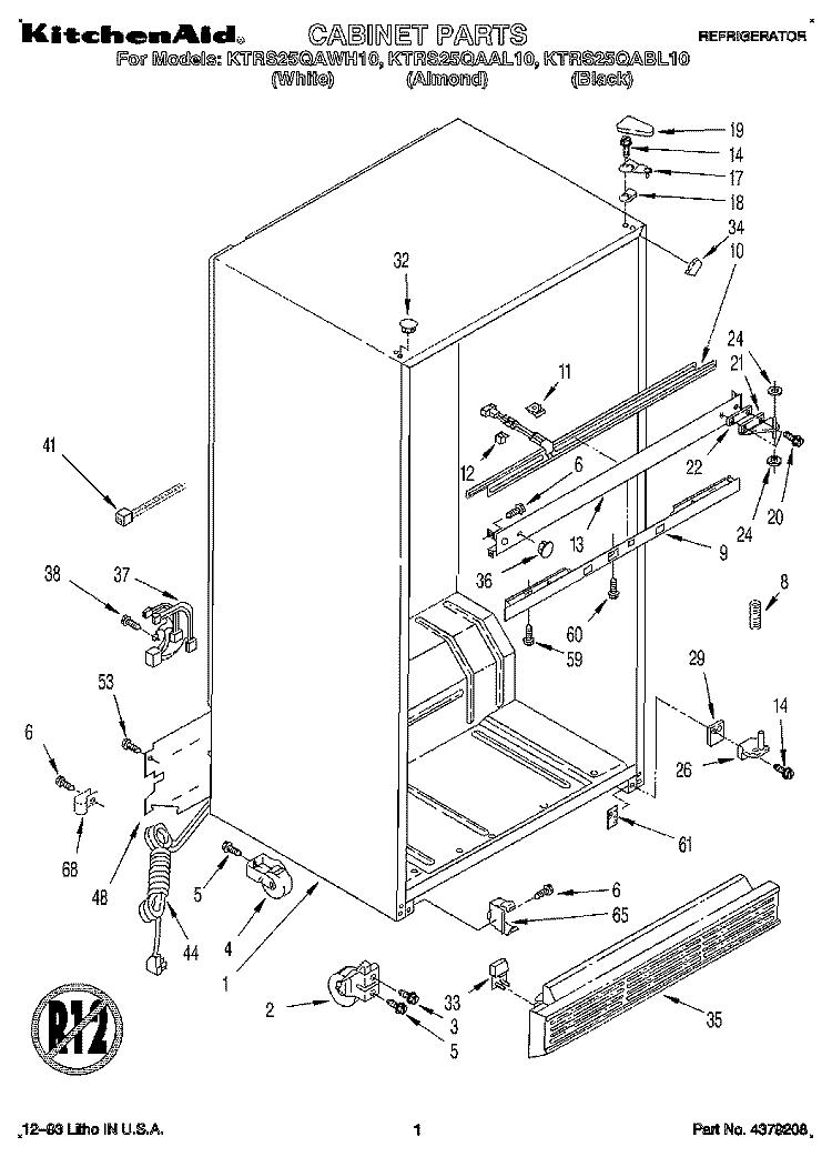 CABINET Diagram and Parts List for KTRS25QAAL10  KitchenAid Refrigerator
