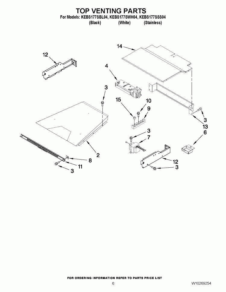 TOP VENTING PARTS Diagram and Parts List for KEBS177SSS04  KitchenAid Wall Oven