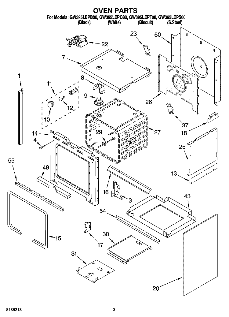 OVEN PARTS Diagram and Parts List for GW395LEPQ00  Whirlpool Range