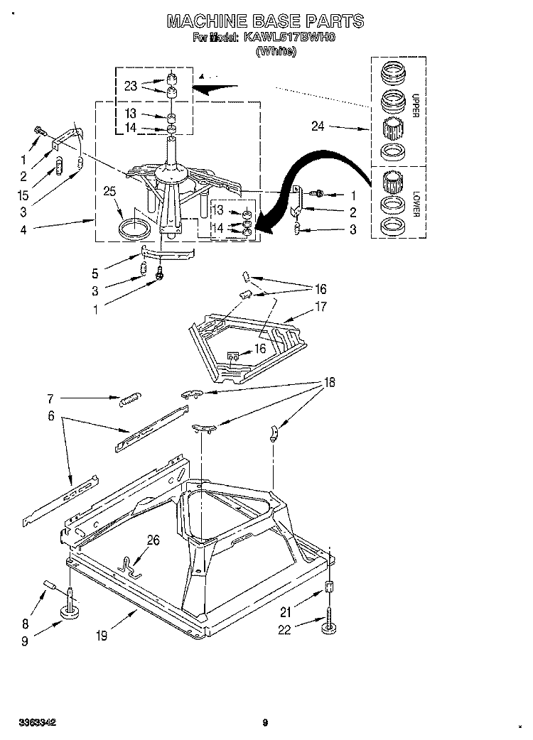 MACHINE BASE Diagram and Parts List for KAWL517BWH0  KitchenAid Washer