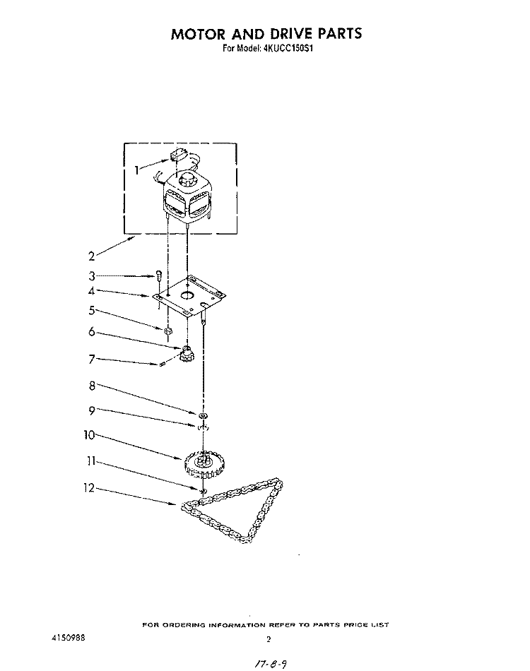 MOTOR AND DRIVE , LIT/OPTIONAL Diagram and Parts List for 4KUCC150S1  KitchenAid Trash Compactor