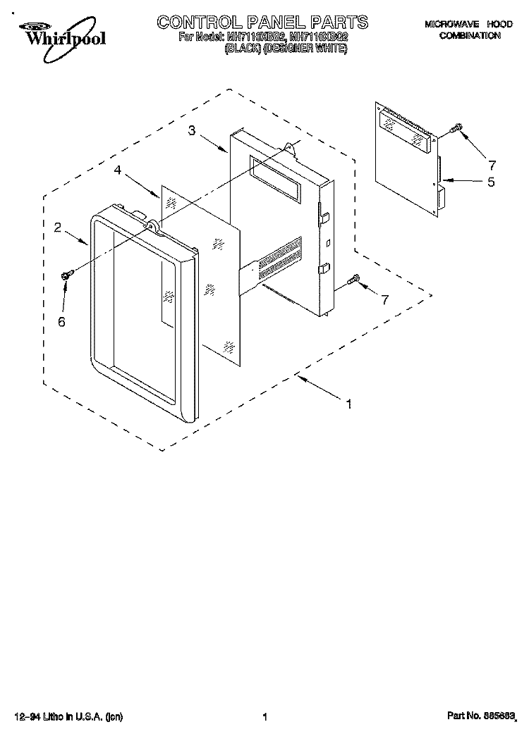 CONTROL PANEL Diagram and Parts List for MH7110XBQ2  Whirlpool Microwave