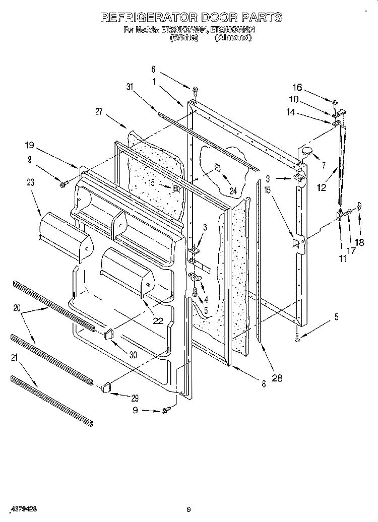 REFRIGERATOR DOOR, LIT/OPTIONAL Diagram and Parts List for ET20NKXAN04  Whirlpool Refrigerator