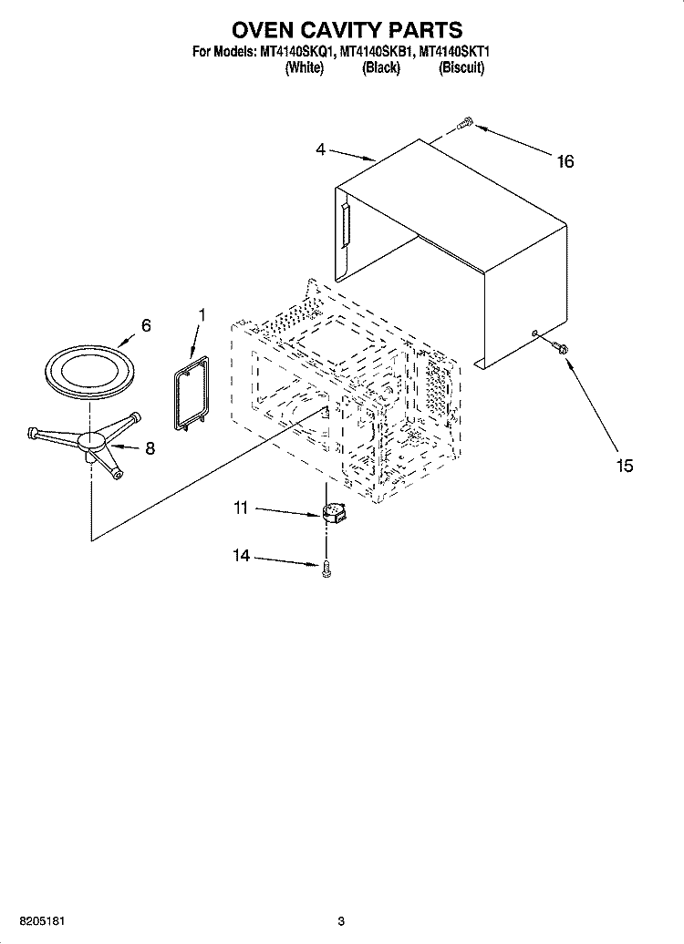 OVEN CAVITY PARTS Diagram and Parts List for MT4140SKQ1  Whirlpool Microwave