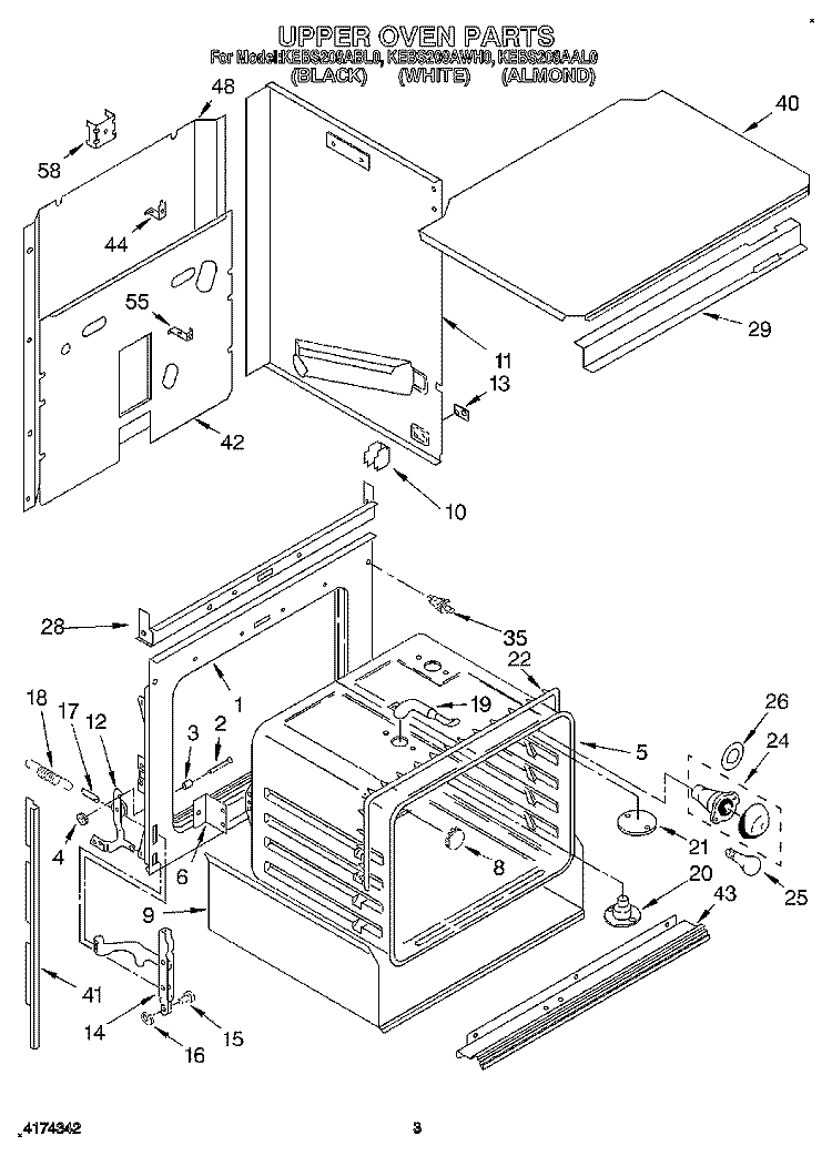 UPPER OVEN Diagram and Parts List for KEBS208AWH0  KitchenAid Wall Oven