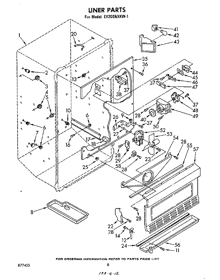 LINER Diagram and Parts List for EV200NXKW1  Whirlpool Freezer