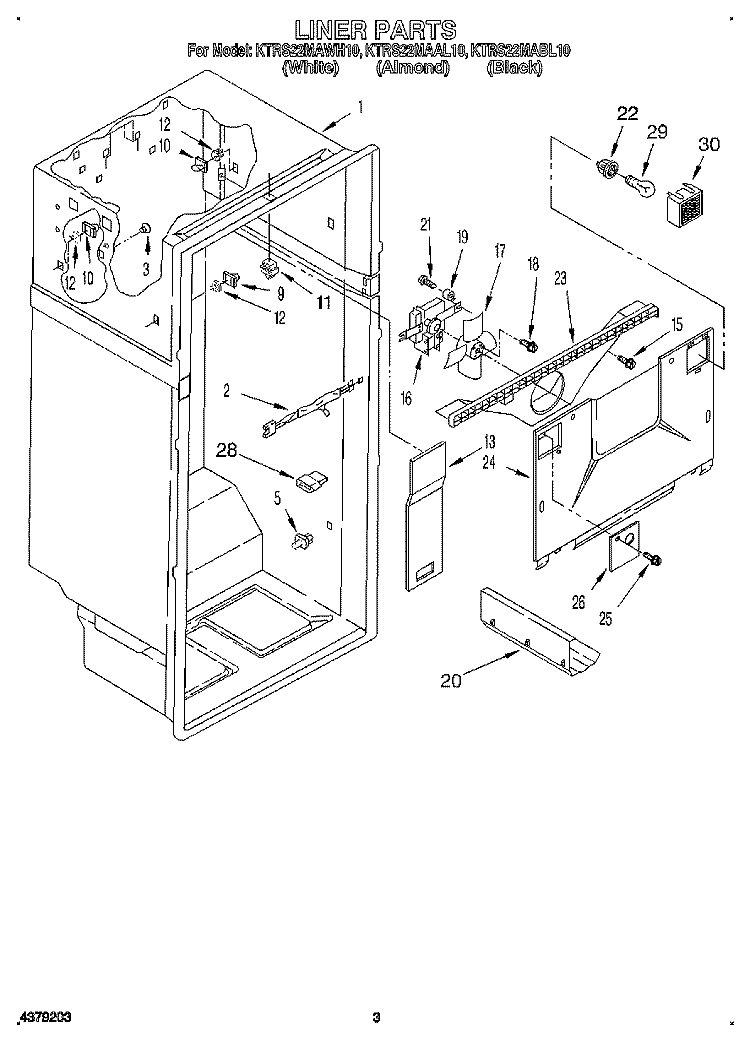 LINER Diagram and Parts List for KTRS22MABL10  KitchenAid Refrigerator