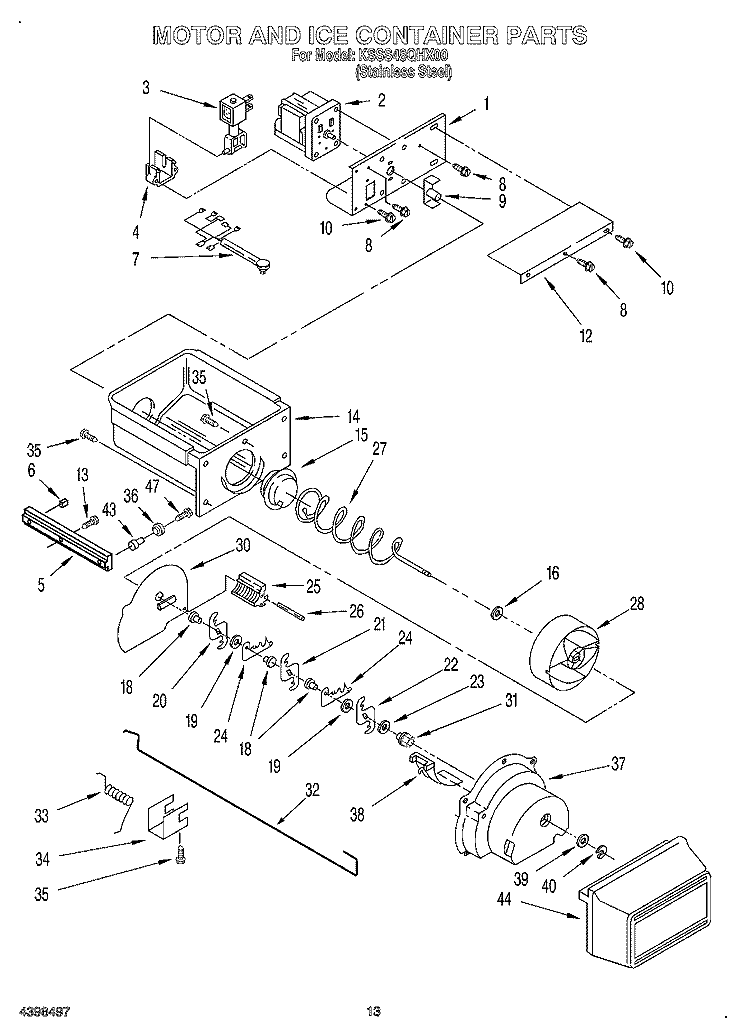 MOTOR AND ICE CONTAINER Diagram and Parts List for KSSS48QHX00  KitchenAid Refrigerator