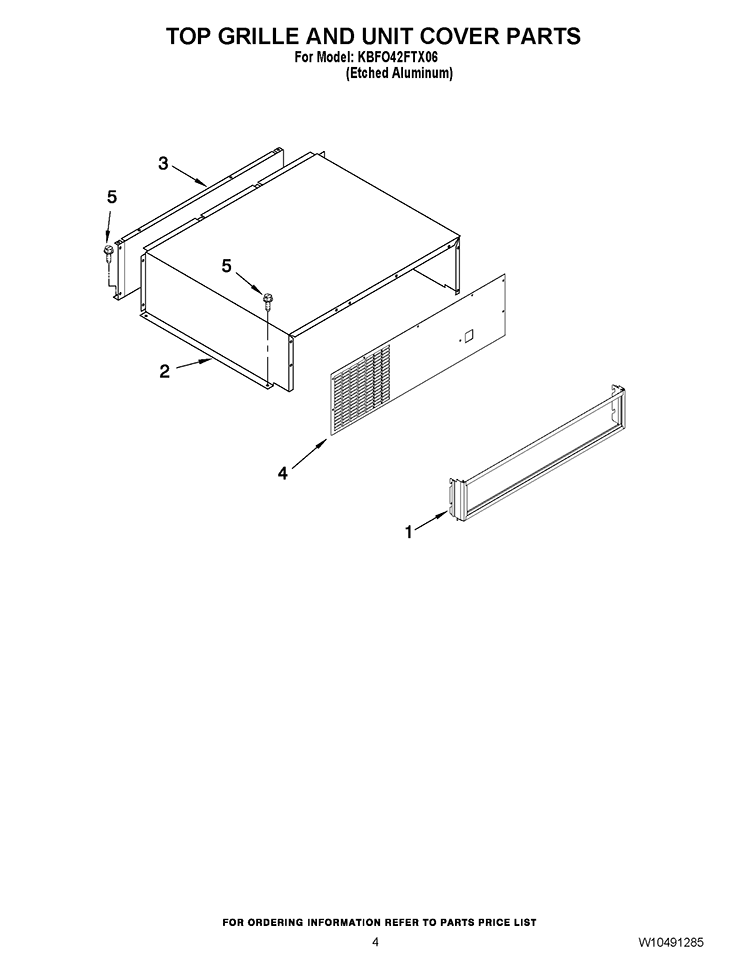 TOP GRILLE AND UNIT COVER PARTS Diagram and Parts List for KBFO42FTX06  KitchenAid Refrigerator