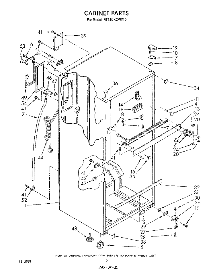 CABINET Diagram and Parts List for RT14CKXVW10  Roper Refrigerator