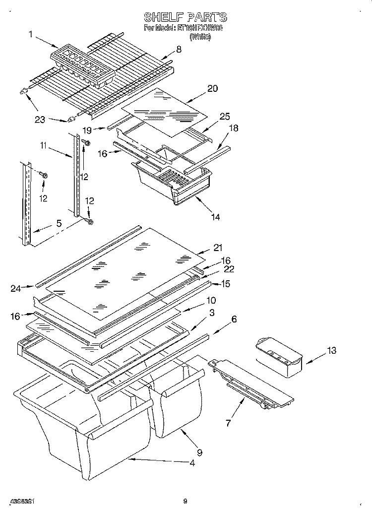 SHELF, OPTIONAL Diagram and Parts List for ET18HPXHW00  Whirlpool Refrigerator