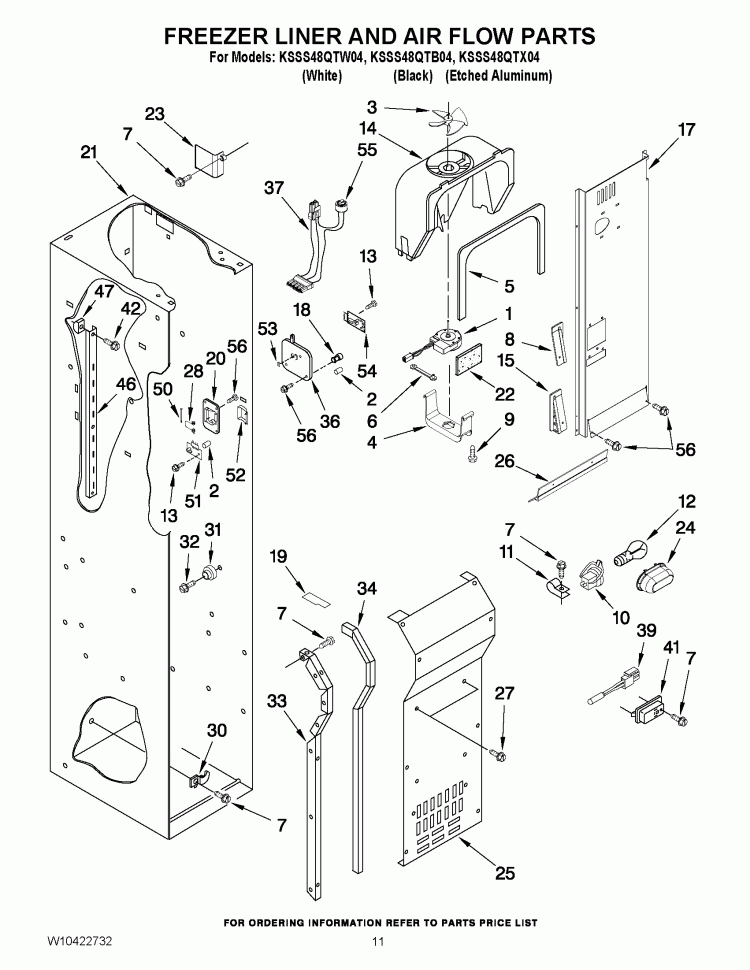 FREEZER LINER AND AIR FLOW PARTS Diagram and Parts List for KSSS48QTB04  KitchenAid Refrigerator