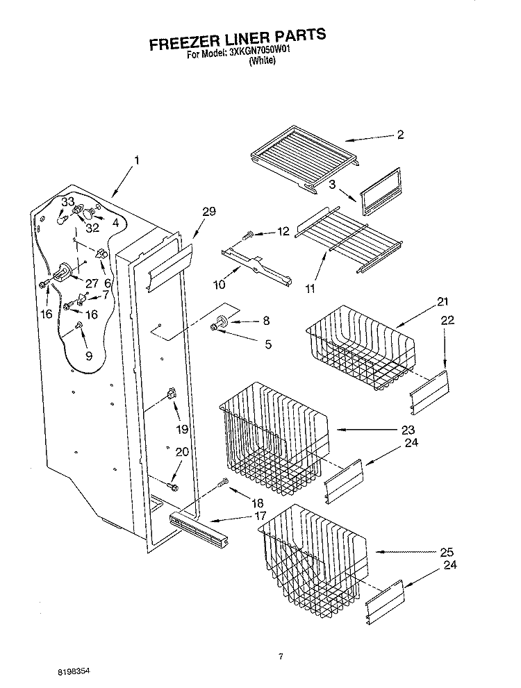 FREEZER LINER Diagram and Parts List for 3XKGN7050W01  Whirlpool Refrigerator