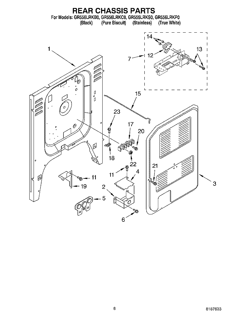 REAR CHASSIS PARTS Diagram and Parts List for GR556LRKB0  Whirlpool Range