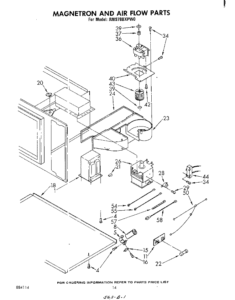 MAGNETRON AND AIR FLOW Diagram and Parts List for RM978BXPW0  Whirlpool Microwave Oven Combo